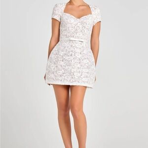 NADINE MERABI White Fit and Flare Mini Dress with Puff Sleeves